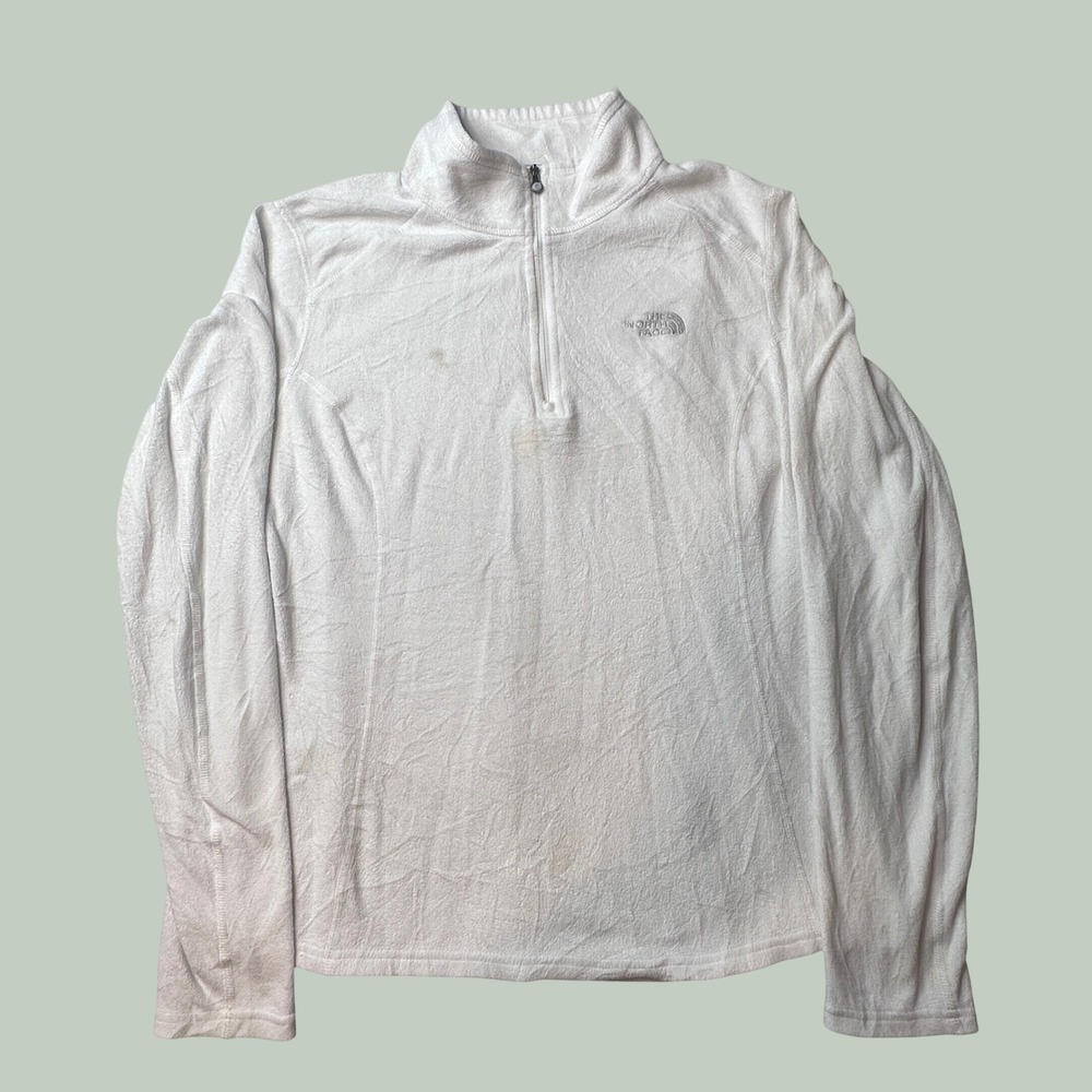 The North Face Pullover Womens M 1/4 Zip White Fleece TKA 100 Embroidered Logo